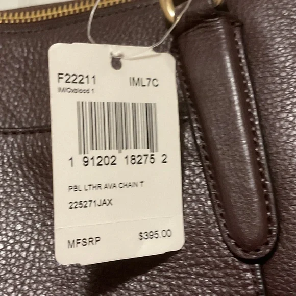 Coach Pebble Leather Tote with Gold Chains in Oxblood - Picture 7 of 13